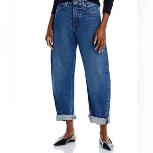 Frame The Baggy  Wide Leg Jeans Blue Whisker Wash Lightly Distressed 27